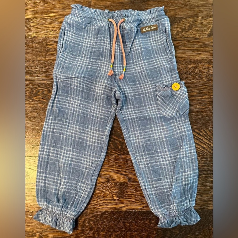 Matilda Jane Blue & White Plaid Ruffle Joggers